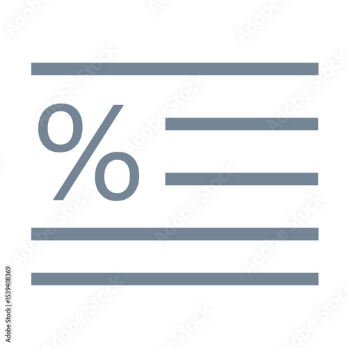 Illustration of a percentage symbol with horizontal lines on the right side in a gray color scheme