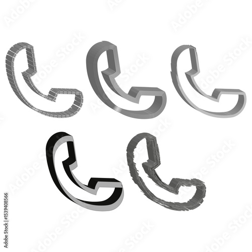 3D phone receiver. Isometric handset object. Black and gray shape. Vector telephone icon.