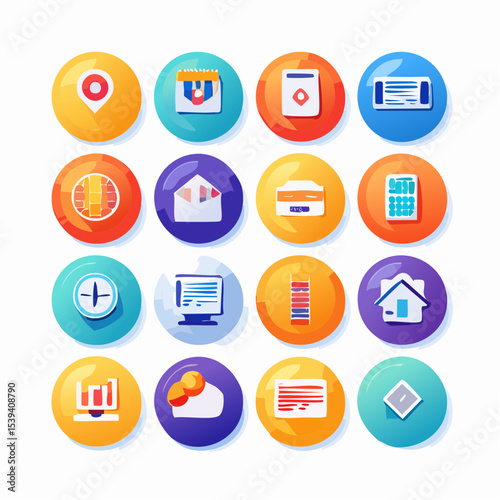 Flat web and mobile application icons set, vector symbols for internet and communication design