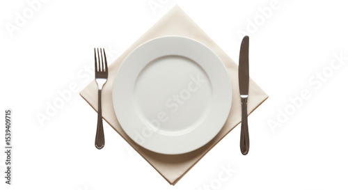 Empty plate with fork and knife on table setting
