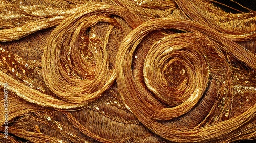 Intricate golden swirl patterns on a dark background, showcasing texture and depth.