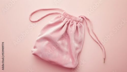 Wallpaper Mural Pink velvet drawstring bag on a pink background (1) Torontodigital.ca