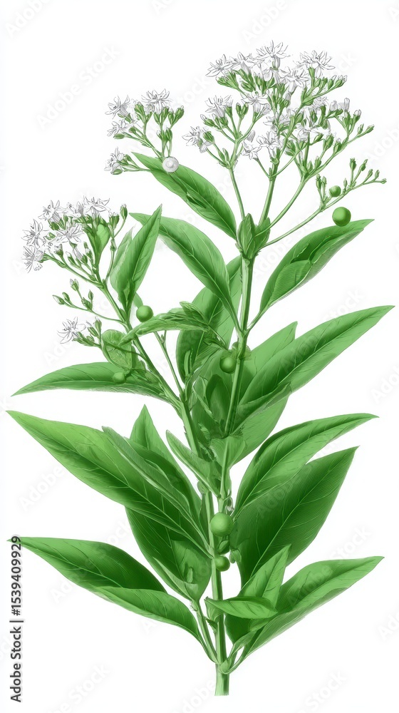 Obraz premium Detailed Botanical Illustration Smilax pseudosyphilitica Greenbrier Vine Flowers Berri