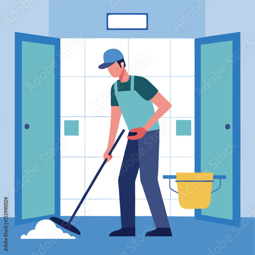 Cleaner with cleaning products housekeeping service