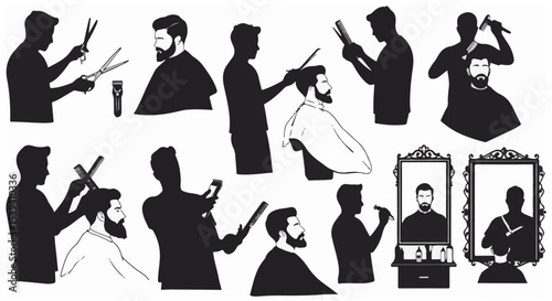 Stylish Barbershop Silhouettes Collection:  Perfect for Branding Hair Salon Design or Men's Grooming Business