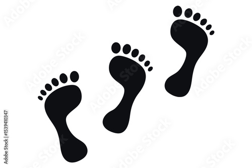 Black footprints in a row isolated against a white background