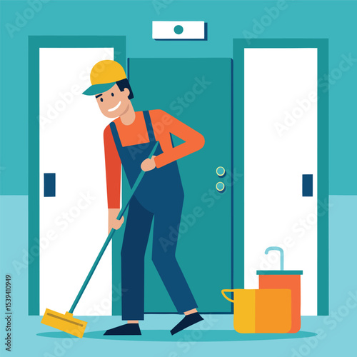 Cleaner with cleaning products housekeeping service
