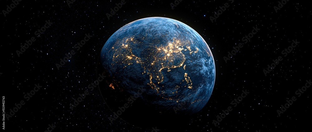 Fototapeta premium Stunning photorealistic image of earth at night with vibrant city lights
