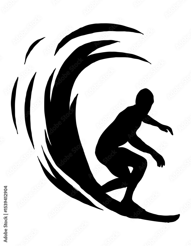 Surf's Up A Silhouette of a Surfer Riding a Majestic Wave, Vacation Vibes Surf's Up A Silhouette of a Surfer Riding a Majestic Wave, Vacation Vibes