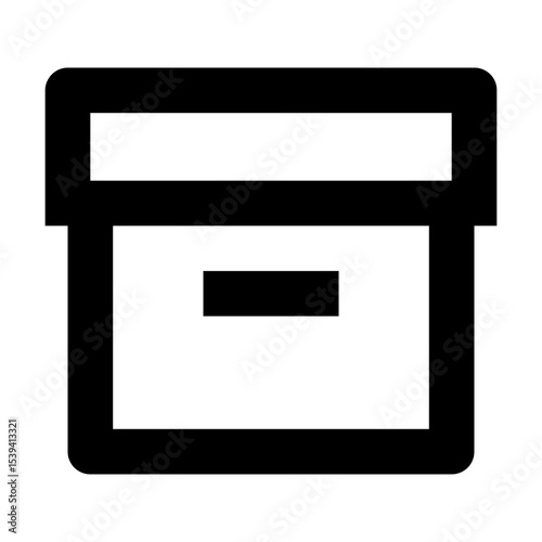 Illustration of a simple black outline box with a lid and a horizontal line in the center