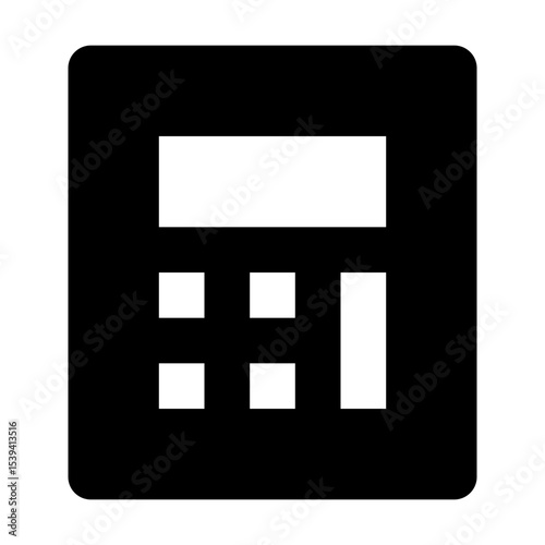 Illustration of a black calculator with white buttons and display on a white background shown centered