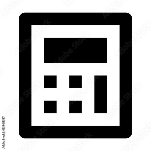 Illustration of a black calculator with a simple display and button layout on a white background