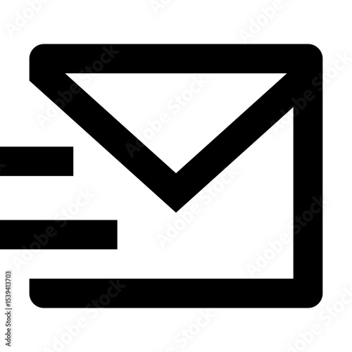 Illustration of a black and white email envelope with three horizontal lines indicating sending action