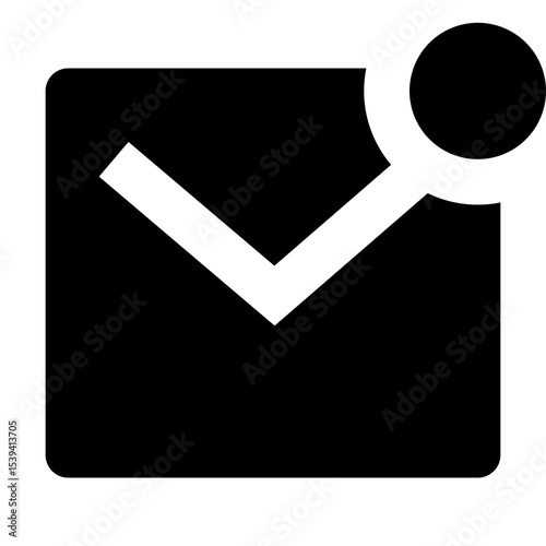 Black square envelope with white v shape and a notification circle in the upper right corner image