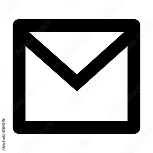 A simple black outline of a square envelope with a v shaped top representing a folded paper inside