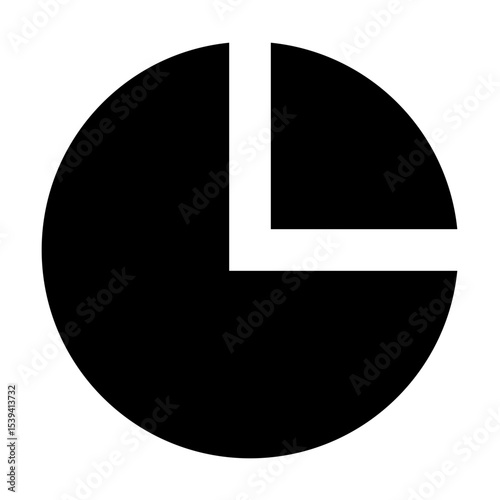 Black circle with a white l shape cut out of it creating a pie chart like design in black and white