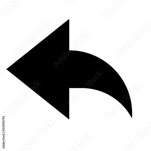 An illustration of a black back arrow with a curved tail pointing to the left on a white background