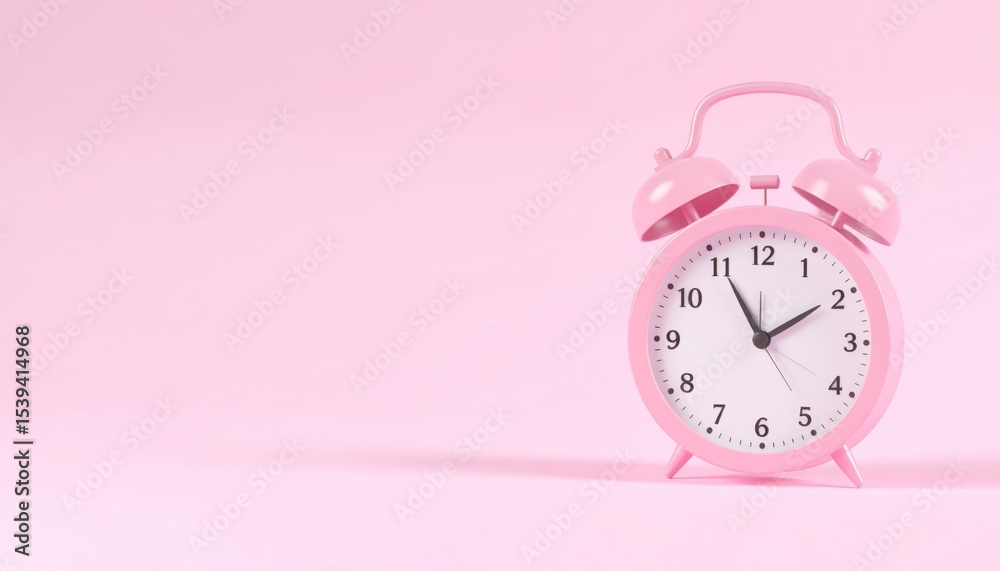 A minimalistic pink alarm clock set against a soft pink background for a stylish and contemporary home decor touch A minimalistic pink alarm clock set against a soft pink background for a stylish and contemporary home decor touch