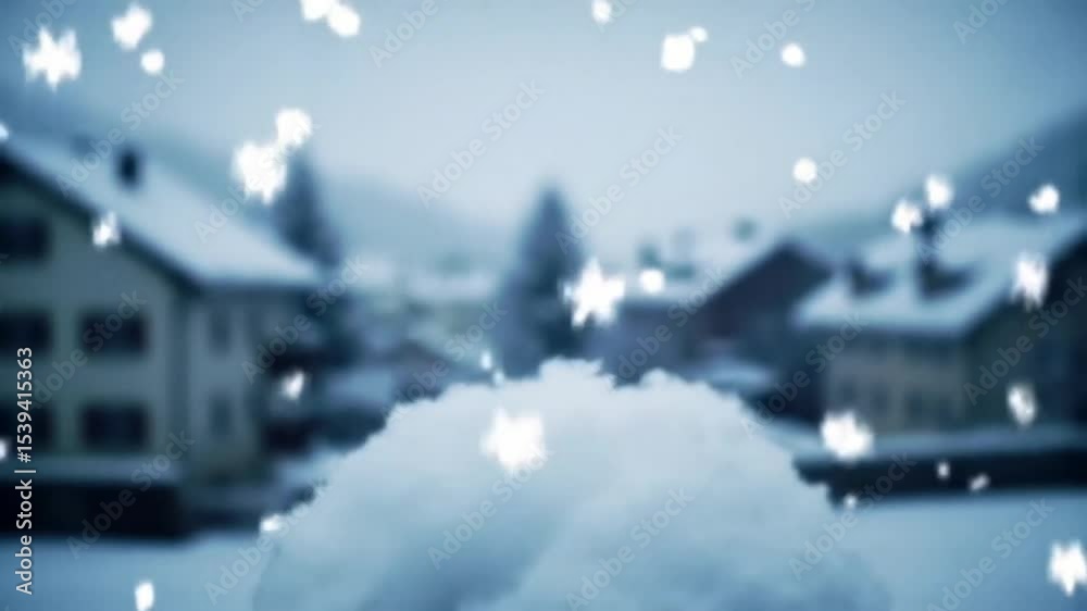 Soft, fluffy snowflakes falling slowly against a blurred winter background.