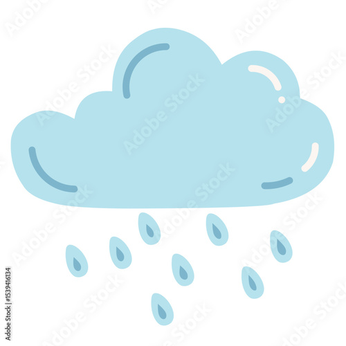 Light-blue cloud icon with scattered raindrops falling below. Simple, clean illustration perfect for weather forecasts, rainy day designs, apps, websites, or educational meteorology visuals.
