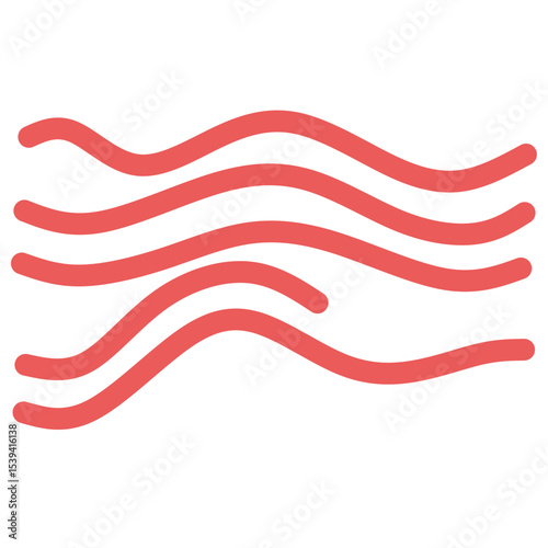 Red wavy wind lines icon representing hot air movement. Evocative of heatwaves or dry breezes, ideal for weather alerts, summer climate visuals, heatwave warnings, or environmental apps.