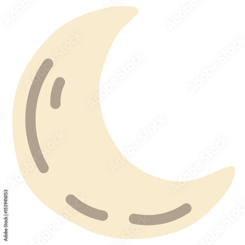 Minimalist crescent moon icon in soft beige tones, featuring subtle crater-like accents. Perfect for nighttime themes, weather apps, sleep or celestial graphics with a modern flat-style look.