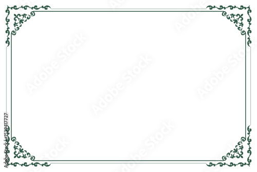 Elements of ornate vintage frames. Border green on white classic calligraphy swirls, floral motifs. Design print for greeting cards, wedding invitations, restaurant menu, royal certificates. Set 270