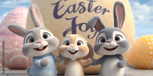 Easter Bunny Festive Spring Rabbits near Giant Egg Perfect for Holiday Cards  Celebrations