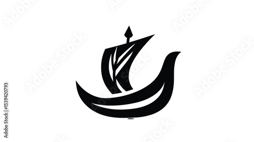 Viking Ship Logo: Black and White Minimalist Design