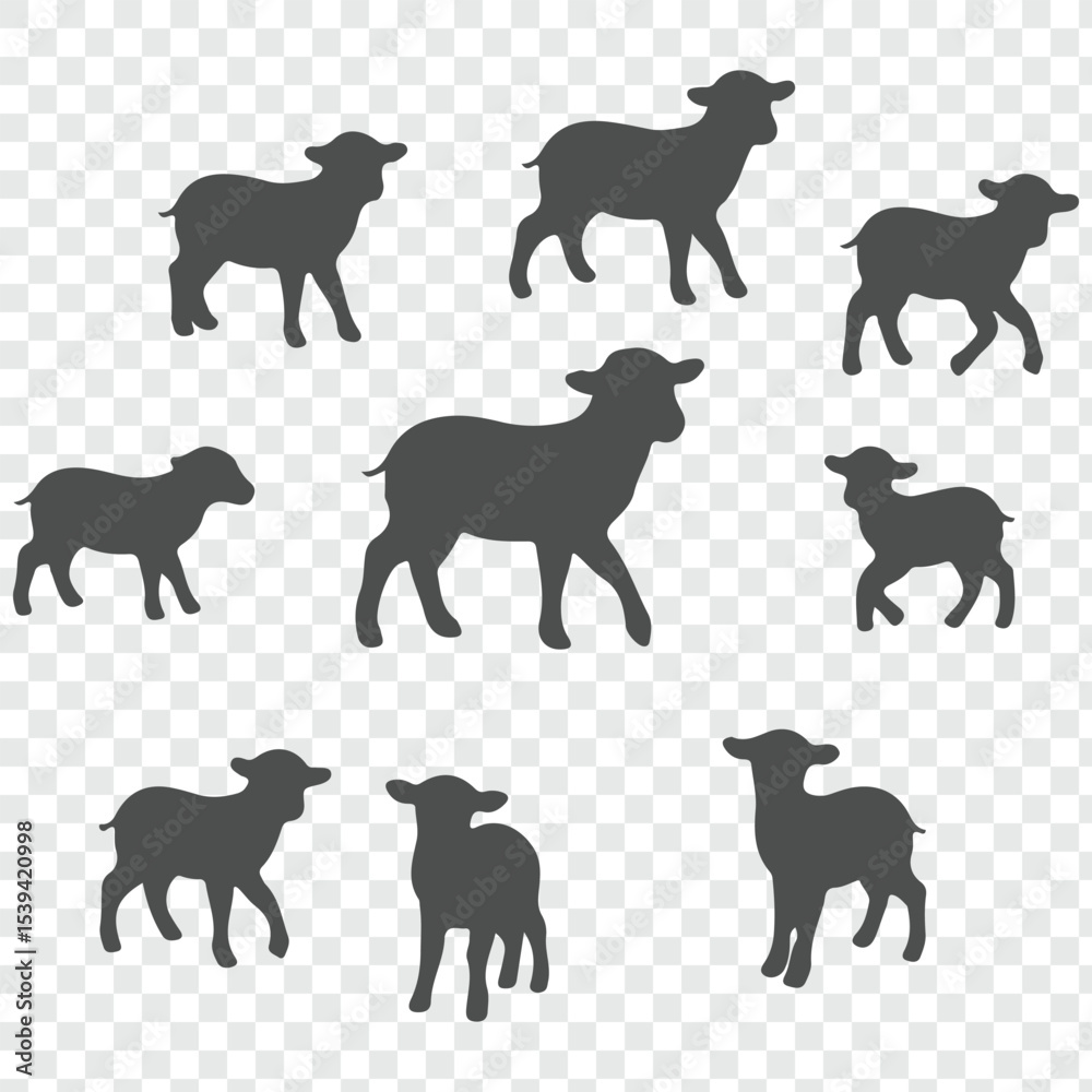 Naklejka premium sheep silhouette set. sheep and lamb isolated farm animal silhouette icon. eps 10