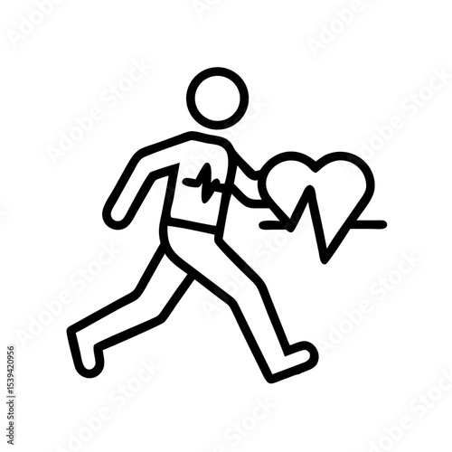Outline vector of a person jogging with a heart rate monitor.