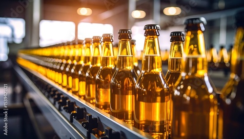Beer Bottles on Conveyor Belt.