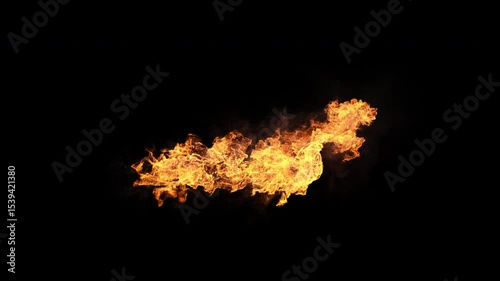 Gas fire spraying under pressure, two speeds, 4k 30p, with alpha channel for transparent background.
