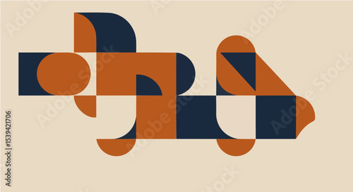 Modern Fusion: A modern geometric background blending Swiss precision with a warm Scandinavian color palette.