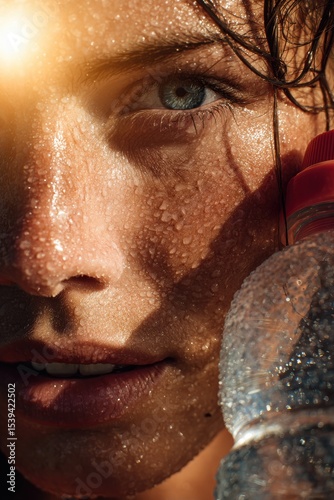 Close-Up of Person Hydrating with Reusable Water Bottle Outdoors