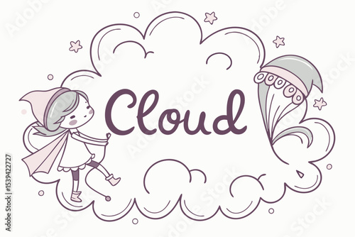 Whimsical handwritten font design in a cloud shape frame