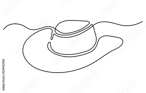 continuous line cowboy hat and boots, One continuous single drawing line art flat doodle boot, shoe, cowboy, leather, western, fashion, cossack, foot, ranch. Isolated image hand draw contour.