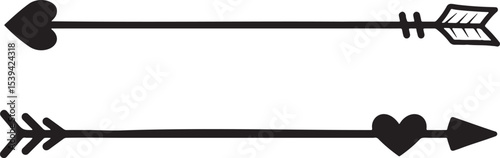 Heart arrow frame black silhouette vector.