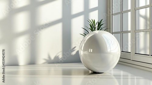 White sphere minimalist interior sunlight shadow design