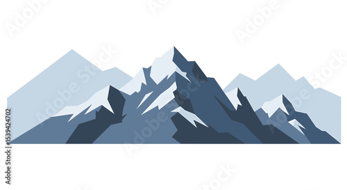 Illustration of a mountain range with jagged peaks and snowy tops against a white background view landscape