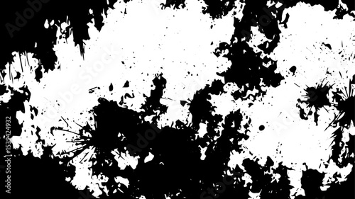 Explosive Black Ink Splatter Texture on White Background, Grunge Abstract Art