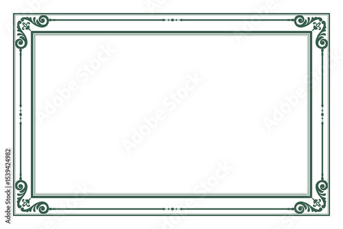 Elements of ornate vintage frames. Border green on white classic calligraphy swirls, floral motifs. Design print for greeting cards, wedding invitations, restaurant menu, royal certificates. Set 275