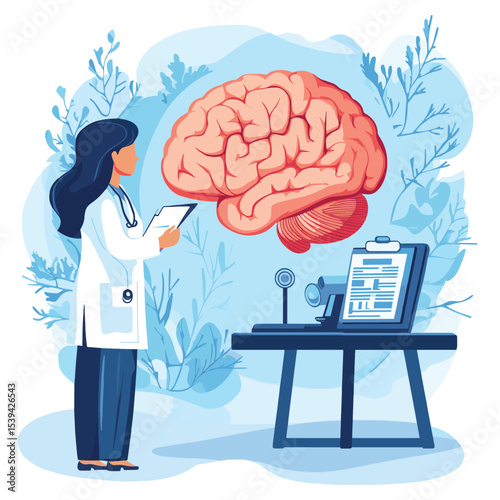 Brain diagnostics and research, doctors examine and consultation, analyze brain function