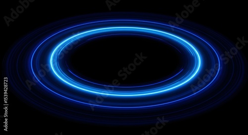 Circular Blue Neon Lights on Black Background