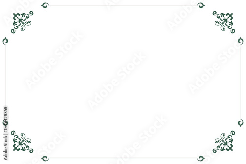 Elements of ornate vintage frames. Border green on white classic calligraphy swirls, floral motifs. Design print for greeting cards, wedding invitations, restaurant menu, royal certificates. Set 281