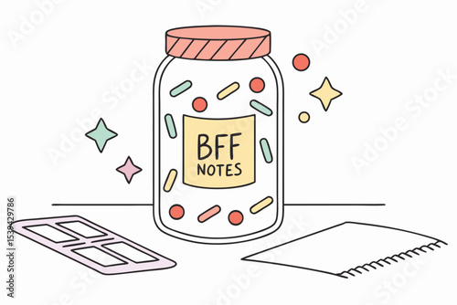 Memory jar design with label for best friend notes