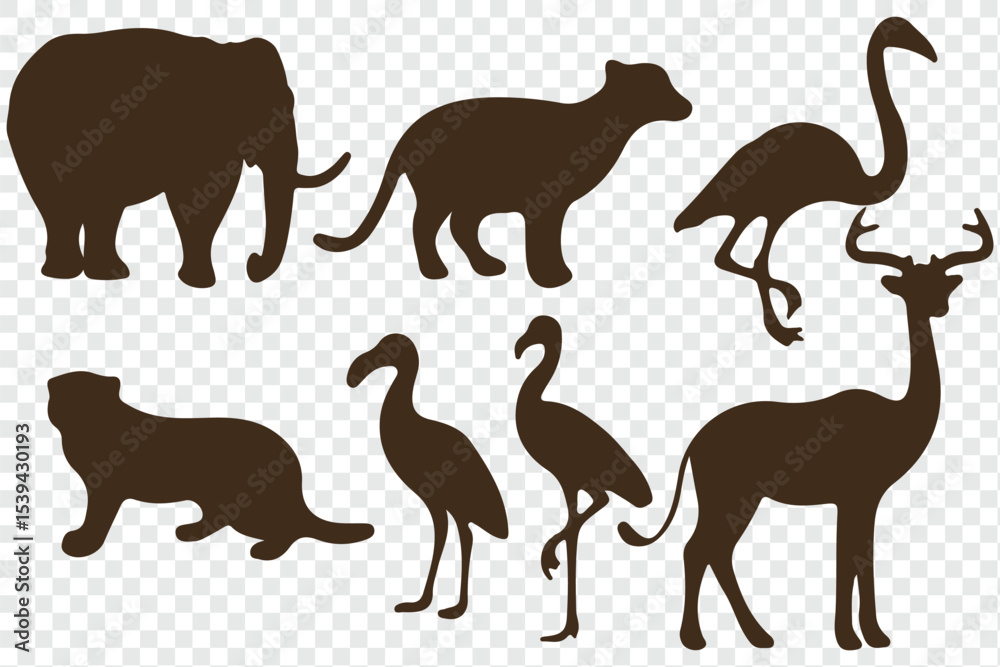 Fototapeta premium Animal silhouette collection. Animal icons isolated on transparent background.
