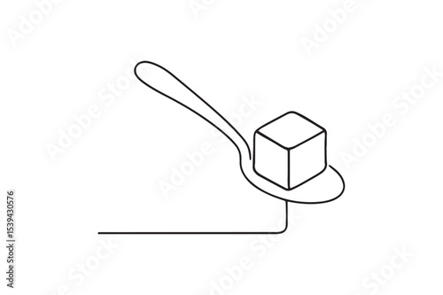 Sugar Cube with Spoon continuous one line drawing minimalism design