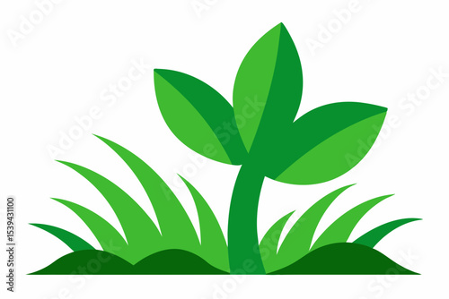 Simple green plant sprout with grass