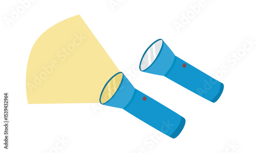 Blue flashlight or electric torch clipart. Electronic device, household equipment. Camping elements.